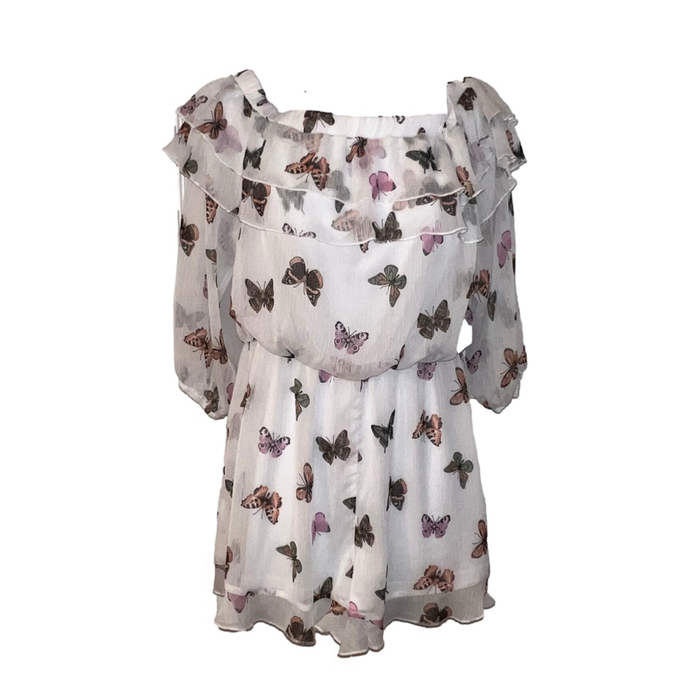 Cato Women's Jumpsuit, M, White with Butterflies